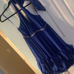Coast Elegant Blue Halter Dress with Ruffle Hem